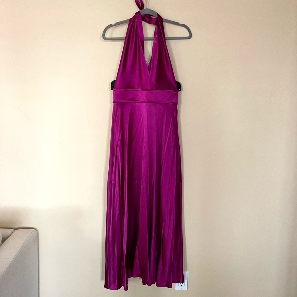 Maje Halter Fushia Rivoine Satin Dress